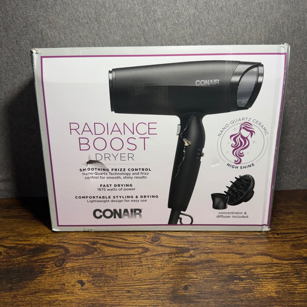 Conair Radiance Boost Dryer 1875W Nano-Quartz Ceramic Hair Blower Black New